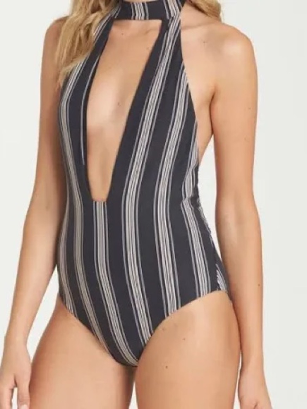 Billabong Striped Plunge Halter One-Piece Swimsuit